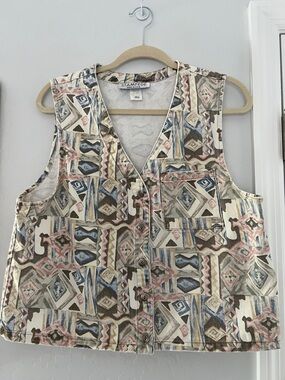Vintage 90s Stampede Aztec Southwestern Style Geometric Pattern Vest